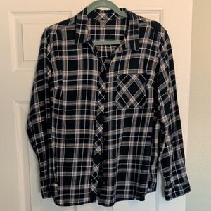 Eddie Bauer Navy and White Plaid Button Down Shirt